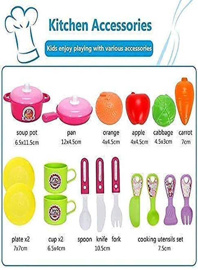 LONGMIRE Plastic Portable Cooking Kitchen Play Set Pretend Play Food Party Role Toy for 4 Years Old Boys Girls Pink (2 in 1 Kitchen Set) - Image 5